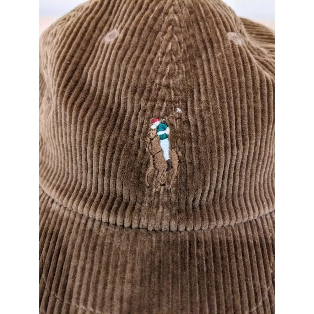 Polo Ralph Lauren Corduroy Pony Baseball Golf Cap Hat Leather Strap Khaki